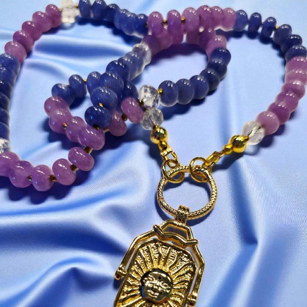 SALE!! Purple and Blue Beaded Necklace with Gold Pendant NWT